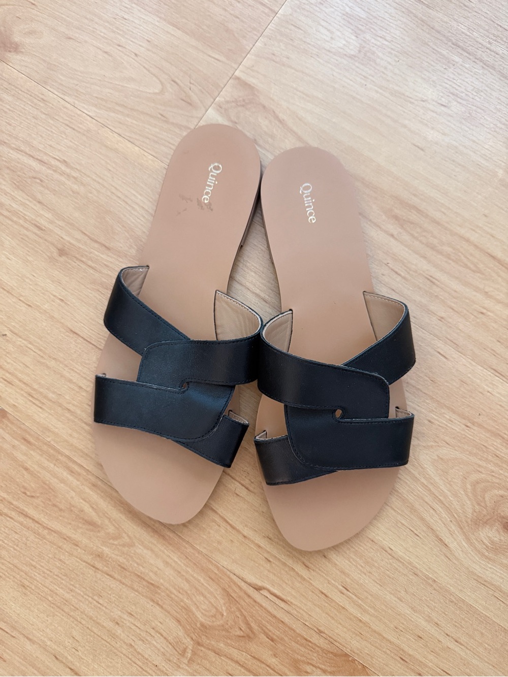 Quince Black Crossover Strap Slide Sandals